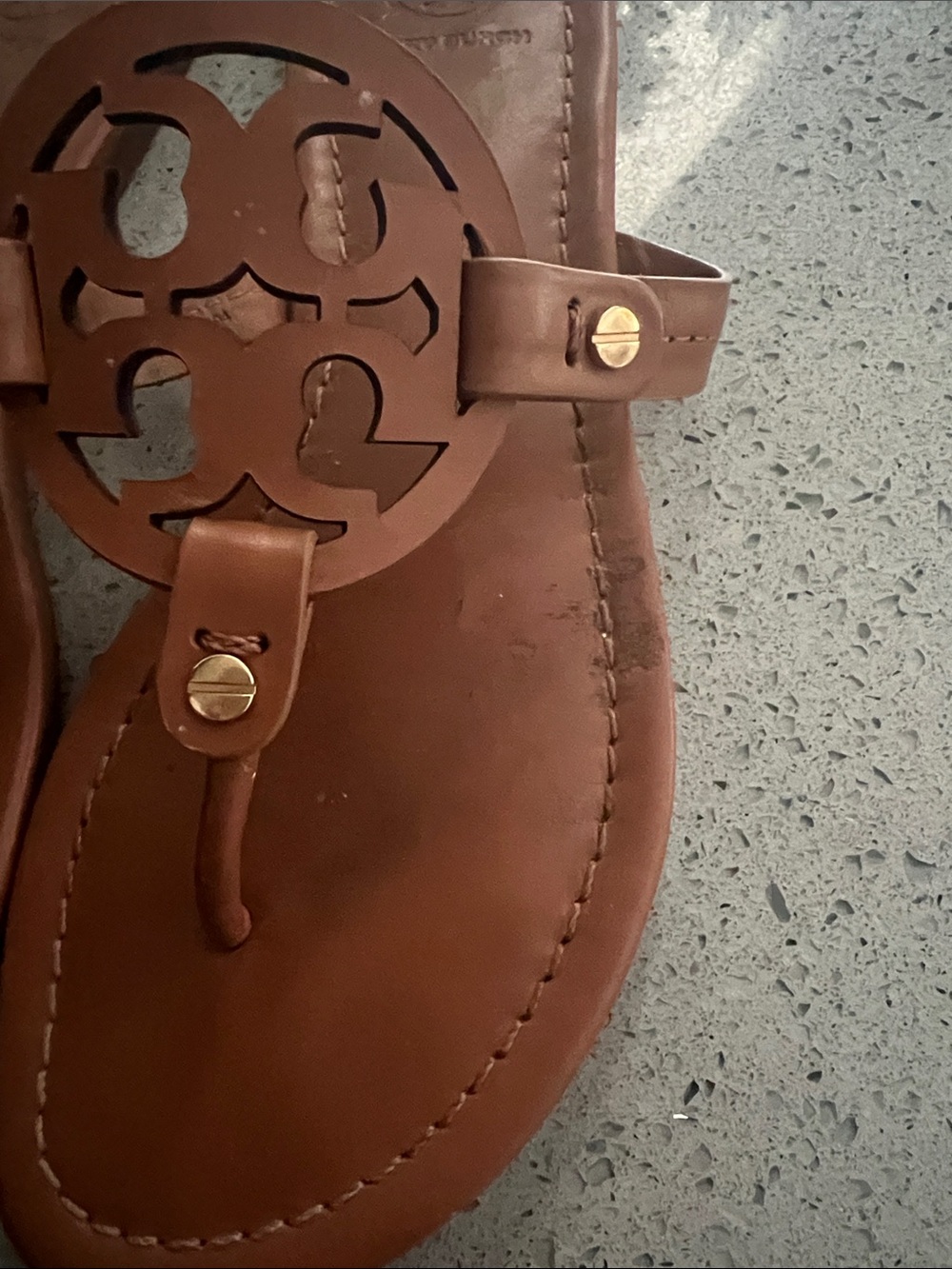 Tory Burch Tan Leather Logo Insole Sandal - Picture 3 of 5